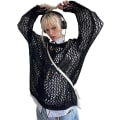 Miniatyrbillede 1 af 5: Dame Hul Ud Hæklet Strik Trøje Crop Tops Langærmet Trøje Cropped Style 1 XL