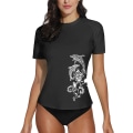 Miniatyrbilde 1 av 5: Dame Kort Erme Skjorte Surf Topp Badedrakt Sommer Svømming Sport Upf 50+ Blomstermønster Black M