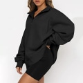 Miniatyrbilde 2 av 4: Oversized Hettegenser for Kvinner, Halv Glidelås, Lang Erme, Kvart Glidelås, Trendy Hettegenser, Antrekk for Tenåringer m0 black Large