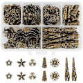 Miniatyrbilde 1 av 5: 180 stk. Perlehetter Legering Blomst Perlehette Avstandsstykker 6 Stiler Perlehette Bails End Charm Hetter Avstandsperler for Øredobber Armbånd Halskjede Smykker DIY Håndverk M