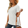 Miniatyrbillede 3 af 5: T-shirt til kvinder, sommer toppe, muslingehals, dame puff ærme ribbet tee White S