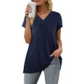 Miniatyrbilde 1 av 4: Dame Casual Topper V-hals T-skjorte Kort/lang Erme Plisserte Longine Skjorter Dark Blue L