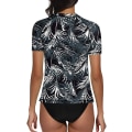 Miniatyrbilde 5 av 5: Dame Kort Erme Skjorte Surf Topp Badedrakt Sommer Svømming Sport Upf 50+ Blomstermønster Black Leaves S