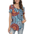 Miniatyrbilde 2 av 5: Dame Vår-sommer Henley Skjorter Knapp Tunic Topper 2023 Casual Kort Erm Bluse T Mixed Blue XL