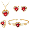 Miniatyrbilde 3 av 4: Motesmykkesett for kvinner, Kvinner Rhinestone Hjerteanheng Halskjede Øredobber Ring Armbånd Smykkesett Gave