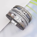 Miniatyrbillede 3 af 5: Livets Træ Armbånd Multilags Læder Wrap Cuff Armring Magnetisk Spænde