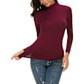 Miniatyrbilde 4 av 4: Slim Fit Mock Turtleneck Topper for Kvinner Langermet Stretch Pullover Ensfargede T-skjorter