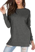 Dam långärmad sweatshirt rund hals sid split casual tunika pullover t-shirt toppar Grey S