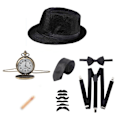 Pikkukuva 1 / 5: 20 % alennus 1920-luvun miesten asusta Peaky Blinders Gatsby Panama -hattu henkselit rusetti black