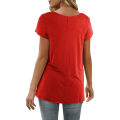 Miniatyrbilde 3 av 4: Dame Casual Topper V-hals T-skjorte Kort/lang Erme Plisserte Longine Skjorter Short Red XXL