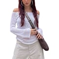 Miniatyrbillede 1 af 4: Dame Hul Ud Hæklet Strik Trøje Crop Tops Langærmet Trøje Cropped Style 24 S