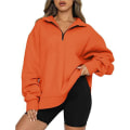 Miniatyrbilde 1 av 4: Oversized Hettegenser for Kvinner, Halv Glidelås, Lang Erme, Kvart Glidelås, Trendy Hettegenser, Antrekk for Tenåringer m0 orange Medium
