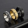 Miniatyrbillede 4 af 4: Nordisk Vikinge-tekst Ring i rustfrit stål, der kan drejes, Retro Sort Moderigtig Herre Ring gold Number 6