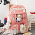 Miniatyrbillede 4 af 6: Canvas Skoletaske Kombinationssæt, Kawaii Pige Studerende Skoletaske orange