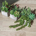 Miniatyrbild 2 av 5: Set med 3 små krukväxter med suckulenter, dekoration, olika gröna konstgjorda suckulenter i rustika träkrukor för hem, vardagsrum, badrum