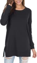 Dam långärmad sweatshirt rund hals sid split casual tunika pullover t-shirt toppar Black M