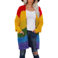 Miniatyrbillede 1 af 4: Dame Casual Langærmet Cardigan Blød Tyk Strikket Sweater Regnbuefarvet Cardigan Frakke Med Lomme M