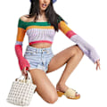 Miniatyrbillede 2 af 5: Dame Hul Ud Hæklet Strik Trøje Crop Tops Langærmet Trøje Cropped Style 2 M