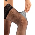 Miniatyrbilde 5 av 5: Hold Up-strømper for kvinner med blondekant, silke, sklisikker silikon, transparent lårhøy Fishnet Black L