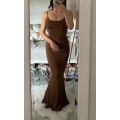 Pikkukuva 2 / 5: Naisten rento lounge-slip-pitkä mekko seksikäs hihaton selästä avoin bodycon maxi-mekko 2023 kesä ohut elegantti Brown L