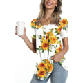 Miniatyrbilde 1 av 5: Dame Vår-sommer Henley Skjorter Knapp Tunic Topper 2023 Casual Kort Erm Bluse T Sunflower White 3XL