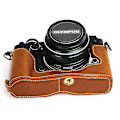 Miniatyrbild 2 av 5: PU-läder kameraskyddsfodral för Olympus PEN-F, halv kroppsskydd med bottenöppning Brown
