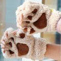 Miniatyrbild 3 av 5: Mjuka varma plysch katt tass handskar fingerlösa flip halvfinger vantar kvinnor vinter söta katt tass fluffig sammet handskar flickor studenter Beige One
