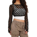 Miniatyrbillede 1 af 5: Dame Hul Ud Hæklet Strik Trøje Crop Tops Langærmet Trøje Cropped Style 7 L