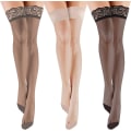 Miniatyrbillede 1 af 5: 3 par dame lårhøje strømper med blonde, hold-up semi-transparente skridsikre silkestrømpebukser Black  Coffee  Nude