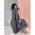 Miniatyrbillede 3 af 5: Mørkegråt ternet tæppe, dobbeltsidet fleece- og plys-tæppe til seng, sofa, bil, stue, soveværelse, vintervarmt multifunktionelt tæppe, kappe, sjal med knap Ch