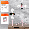 Miniatyrbillede 2 af 5: 1,3 m Udtrækkelig Selfie Stick Bluetooth Fjernbetjening Bærbart Tripod Stativ + Udfyldningslys og Spejl Pink