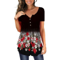 Miniatyrbilde 1 av 4: Dame Tunika Topper Ensfarget Plissert V-hals Knapper Bluse Blomstertrykte Damer Feather M