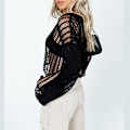 Miniatyrbillede 3 af 5: Dame Hul Ud Hæklet Strik Trøje Crop Tops Langærmet Trøje Cropped Style 8 L