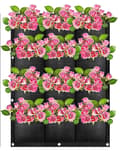 12 fickor planteringsväskor, planteringsväskor vertikala hängande planteringsväskor med S-krokar för balkongträdgård gård heminredning (80*60cm)