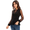 Miniatyrbillede 2 af 5: Dame Mesh Patchwork Toppe Panel V-hals Gennemsigtig Langærmet Sheer Peplum Top L