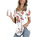 Miniatyrbilde 1 av 5: Dame Vår-sommer Henley Skjorter Knapp Tunic Topper 2023 Casual Kort Erm Bluse T Floral White 3XL