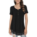 Miniatyrbilde 2 av 4: Dame Vår-sommer Henley Skjorter Knapp Tunic Topper 2023 Casual Kort Erm Bluse T Black A M