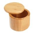 Pikkukuva 1 / 5: Premium Bamboo Suola-astia, Suolasirotin Magneettisella Kääntyvällä Kannella - Suolarasia Lusikalla round seasoning jar
