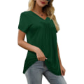 Miniatyrbilde 2 av 4: Dame Casual Topper V-hals T-skjorte Kort/lang Erme Plisserte Longine Skjorter Green L