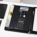 Miniatyrbillede 2 af 5: A4 Business Læderlook Portfolio Professionel Notesblok Dokument Organizer A4 PU Pap Læder Lynlås med Lommeregner Kortholder Note