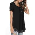 Miniatyrbilde 3 av 4: Dame Vår-sommer Henley Skjorter Knapp Tunic Topper 2023 Casual Kort Erm Bluse T Black A XXL