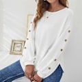 Miniatyrbillede 5 af 5: Dame Toppe Efterår Langærmet Løs Pasform Casual Pullover T-shirts hvid L