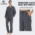 Miniatyrbillede 4 af 5: Herre Pyjamassæt Langærmet Ternet Loungesæt Flanel Pyjamas Plaid Overdel og Underdel 2 Dele Vinter Bomulds Natøj Navy Blue XL