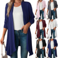 Miniatyrbillede 1 af 5: Dame Langærmet Cardigan Åben Front Bolero Lang Frakke Toppe Overtøj 1 stk Dark Gray L