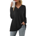 Miniatyrbilde 1 av 4: Dame Casual Topper V-hals T-skjorte Kort/lang Erme Plisserte Longine Skjorter Black S