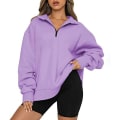 Miniatyrbilde 2 av 4: Oversized Hettegenser for Kvinner, Halv Glidelås, Lang Erme, Kvart Glidelås, Trendy Hettegenser, Antrekk for Tenåringer m0 purple Small