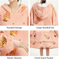 Miniatyrbillede 5 af 5: Oversized Hætteklæde Tæppe Sweatshirt til Kvinder, Printet Flanel Sherpa Tæppe Stor Lomme, Super Blød Varm Hyggelig Bærbar Tyk Hættetrøje One Size Passer Til Alle
