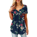 Miniatyrbilde 1 av 4: Dame Skjorter Ruffle Løs Knapp Tunic Topper For Kvinner Navy L