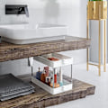 Miniatyrbillede 5 af 5: Underskabs Organizer, 2-lags Underskabs Opbevarings Organizer, Badeværelses Stående Hylde, Badekollektion Udtrækskurve Med Kroge, Multifunktionel Opbevaring