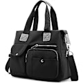 Miniatyrbillede 1 af 5: Dame Tote Taske Nylon Multi Lomme Skuldertasker Laptop Arbejdstaske Lærer Taske og Håndtasker Sort
